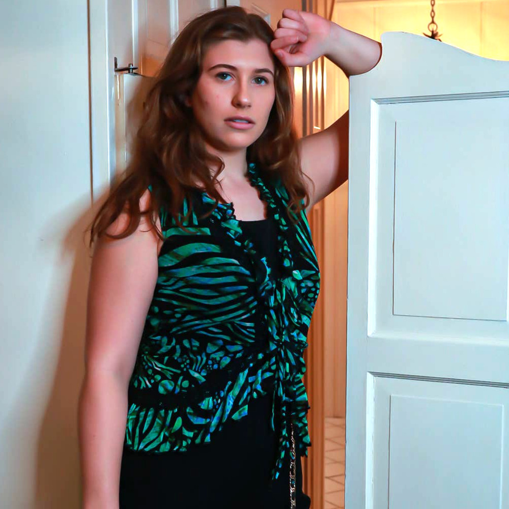 Designer NWT Fuzzi y2k Mesh Ruffle Tie Front Tank Green Black M
